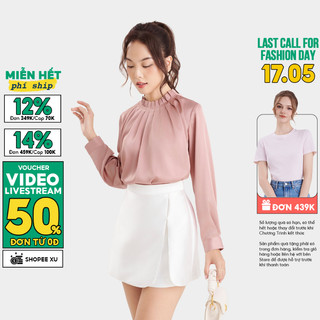 Áo Kiểu Nữ MARC FASHION Tay Dài Xếp Li Cổ - CBVH102723