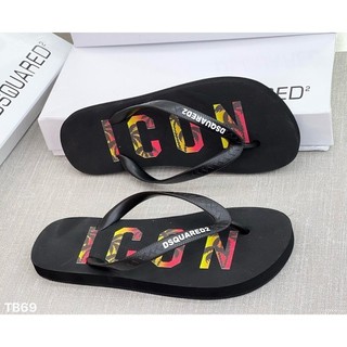 Dép tông nam đi biển đế ép cao su xốp 3 lớp in chữ ICON cây dừa vàng cam quai dây cao su chữ dsq2