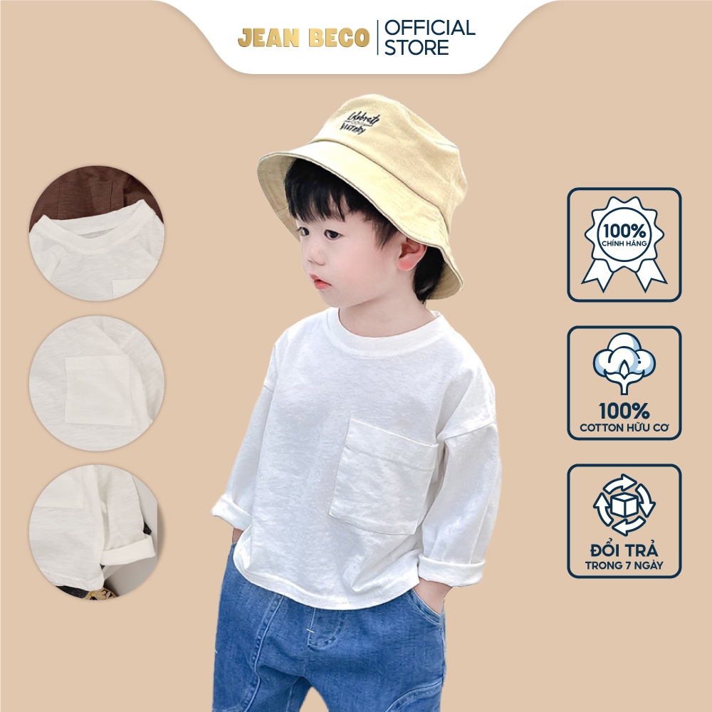 Áo thun cotton xược JEANBECO, Thun phông basic có túi cho Bé Trai và Bé gái đơn giản đi học đi chơi size 5kg-30kg - TD17