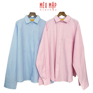 Áo sơ mi kẻ sọc tay dài form rộng bigsize nam nữ unisex MÈO MẬP vải Oxford dày dặn mịn đẹp