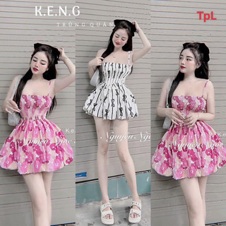 SET ĐẦM HAI DÂY HOA NHÍ NHÚN NGỰC DÁNG NGẮN BÍ XOÈ