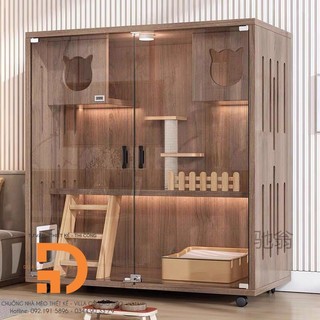 Tủ gỗ cho mèo - VILLA mèo 3 tầng CAO CẤP - MS055 xinh xắn phù hợp3-7 bé mèo vui chơi