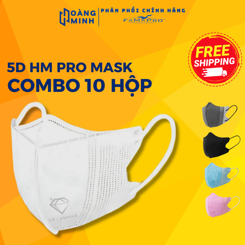 [Combo 100 cái] Khẩu trang 5D Premium HM pro mask 3 lớp kháng khuẩn chống bụi mịn, khẩu trang chống nắng và chống tia UV