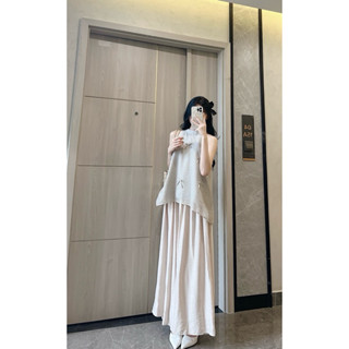 Set áo yếm trơn Đính nơ kèm quần xuông Samhyewear Thời Trang Nữ