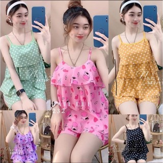 Đồ bộ ngủ quần ngắn vải lụa mát mẻ mặc nhà nữ
