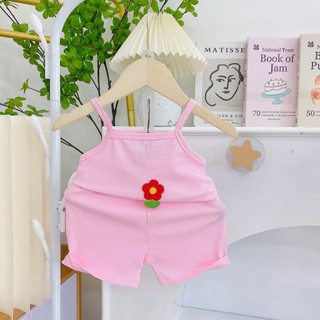 Bộ quần áo bé gái- Bộ đồ bé gái 2 dây chất tăm gân dễ thương cho bé từ 8kg đến 18kg