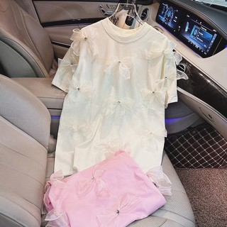 Áo thun đính nơ voan ❤ áo phông cotton khô dày dặn dáng rộng nữ tính na350