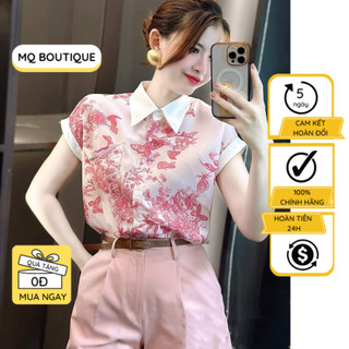 Áo tay cộc hoa vải mềm mát công sở có túi tay cánh dơi cổ tay phối nhiều màu,  áo sơ mi họa tiết thiết kế MQ Boutique