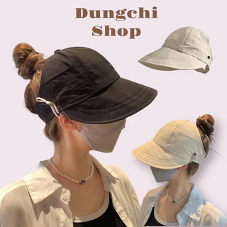 Mũ vải su lụa hở chóp chống nắng có khuy đeo khẩu trang tiện lợi