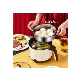 Nồi Lẩu Điện Mini, Nấu Mì 2 Tầng Kèm Giá Hấp Đa Năng Nướng, Luộc, Chiên Chống Dính Vấn Đá Tiện Lợi, Ca nấu mì mẫu mới