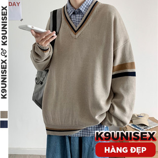 Áo len nam cổ V form rộng, áo len sweater nam nữ unisex dáng rộng phối viền thời trang ulzzang M04