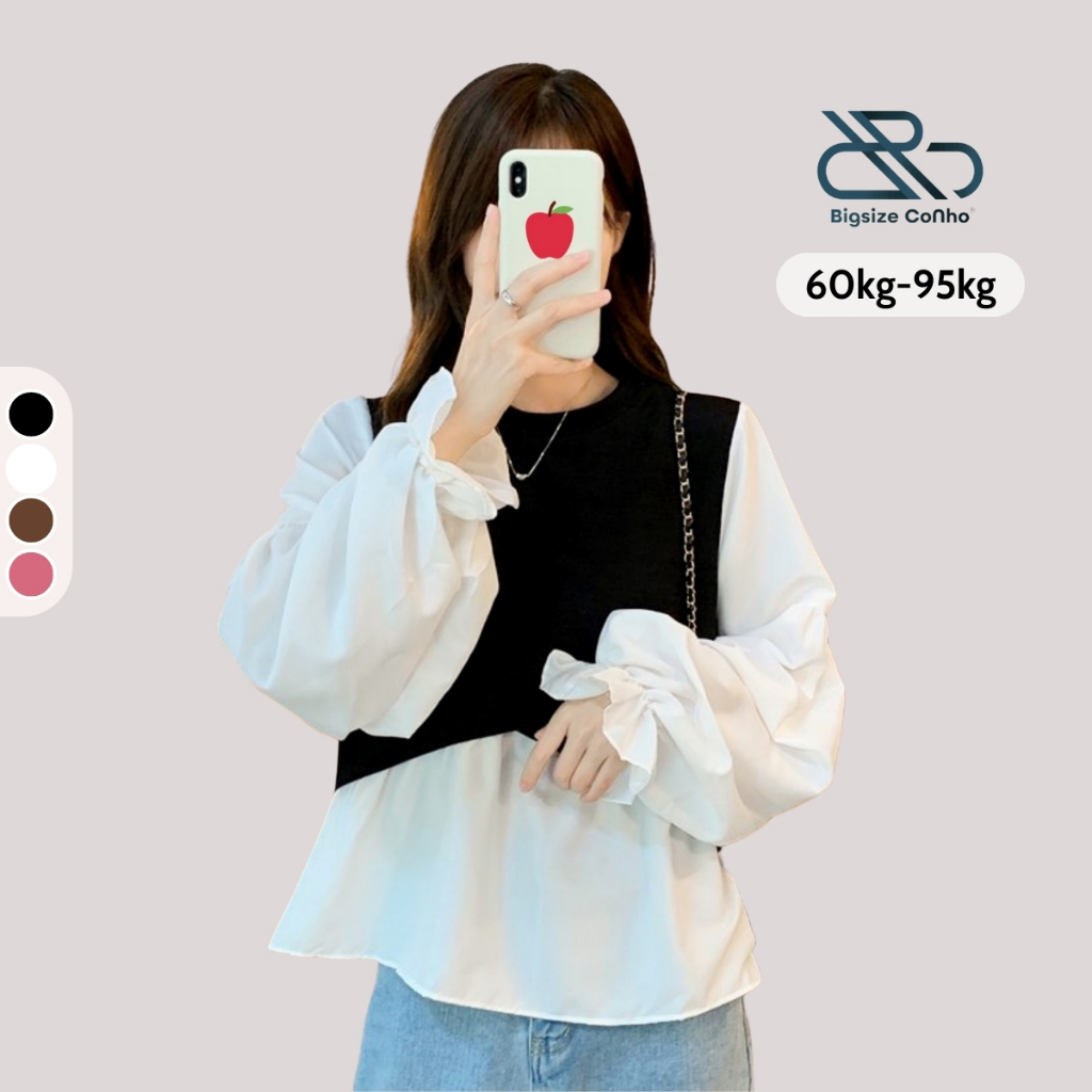 Áo Sơ Mi Nữ Bigsize Cô Nhỏ Phối Gile Vạt Chéo Tay Phồng Dễ Thương Thời Trang Hot Trend Thanh Lịch -SM45