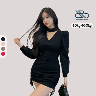 Đầm thiết kế nữ ôm body bigsize tay dài bo gấu khoét ngực tôn vòng 1dây rút 2 bên hông lạ mắt quyến rũ sang chảnh G602