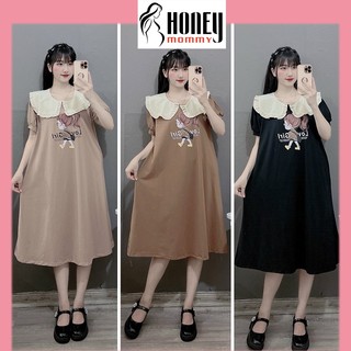Đầm Bầu Váy Bầu Mùa Hè Dáng Xuông Cổ Sen Chất Cotton In Hình Dễ Thương Đi Chơi Đi Du Lịch HD3018 Honey Mommy