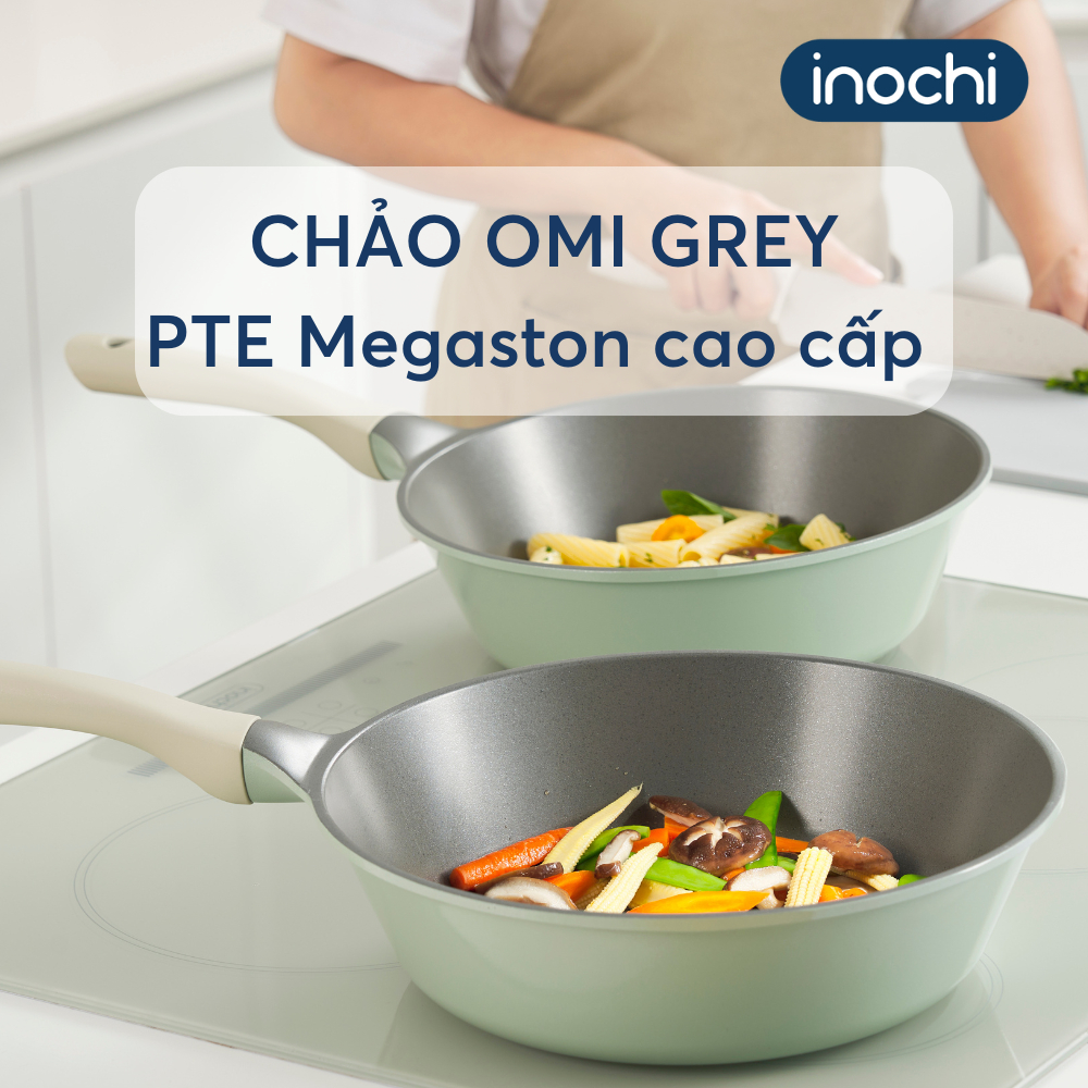 Chảo OMI GREY INOCHI chống dính Teflon (PTFE) Megastone cao cấp, tiện lợị