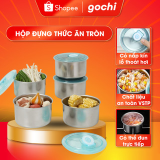 Hộp Đựng Thực Phẩm Gochi Tròn Không Rỉ Kháng Khuẩn Có Nắp Đậy, Hộp Đựng Đồ Ăn Để Tủ Lạnh An Toàn