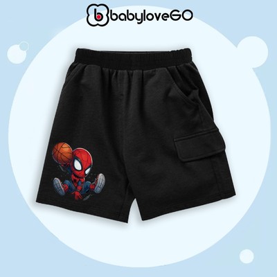 Quần đùi bé trai BabyloveGO, quần đùi chất thun cạp chun co dãn cho bé in hình SPIDER MAN