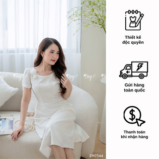 Đầm EMY EM7544 Xoè Trắng Kết Hoa Cổ