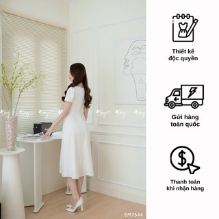 Đầm EMY EM7544 Xoè Trắng Kết Hoa Cổ