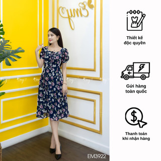 Đầm emy em3922 xoè hoa xanh