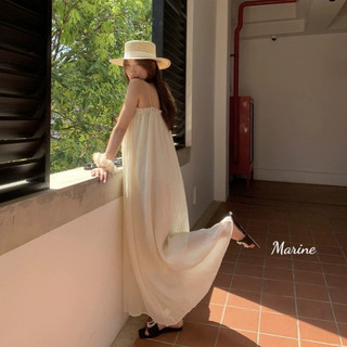 MARINE Váy hai dây tơ bèo dáng maxi phong cách Hàn Quốc [V27]