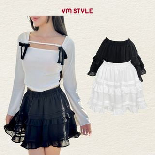 Chân váy ngắn nữ VMSTYLE dáng xoè ren lưng chun bèo 2 tầng dễ thương đi chơi, đi biển CVN00154
