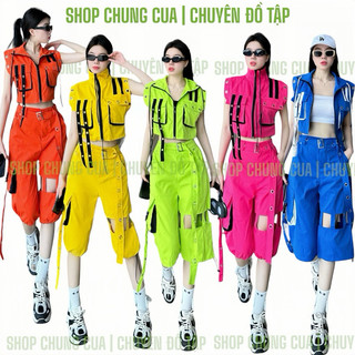 Bộ đồ nữ, bộ đồ bộ tập quần lửng chất kaki mix áo kaki 3 lỗ kéo khoá , aerobic, zumba, dân vũ nhiều màu lựa chọn