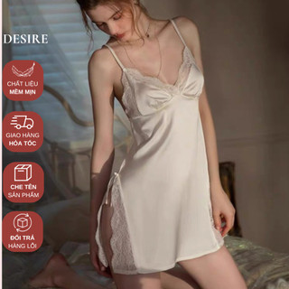 Váy Đầm ngủ lụa phối ren xẻ tà Satin cao cấp mềm mại VN-245