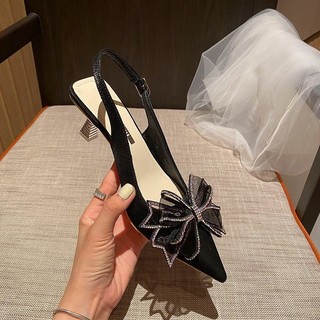 Giày cao gót nơ đá quai hậu sau gót cao 5 phân