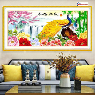 Tranh Thêu Chữ Thập 3D hoa khai phú quý. Kích Thước: 1m x 51cm
