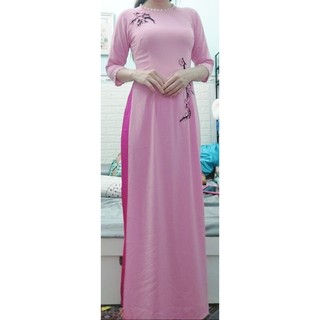 bộ áo dài lụa kèm quần hồng phi hồng nhạt