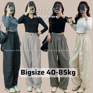 Quần ống rộng nữ BIGSIZE Banamo Fashion quần harem gió nhăn 2 túi vải parachute dáng rộng unisex 993