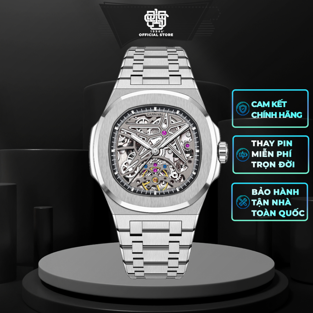 Đồng Hồ Nam CARNIVAL 8118G-VT-T Dây Thép, Kính Sapphire, Hàng Chính Hãng