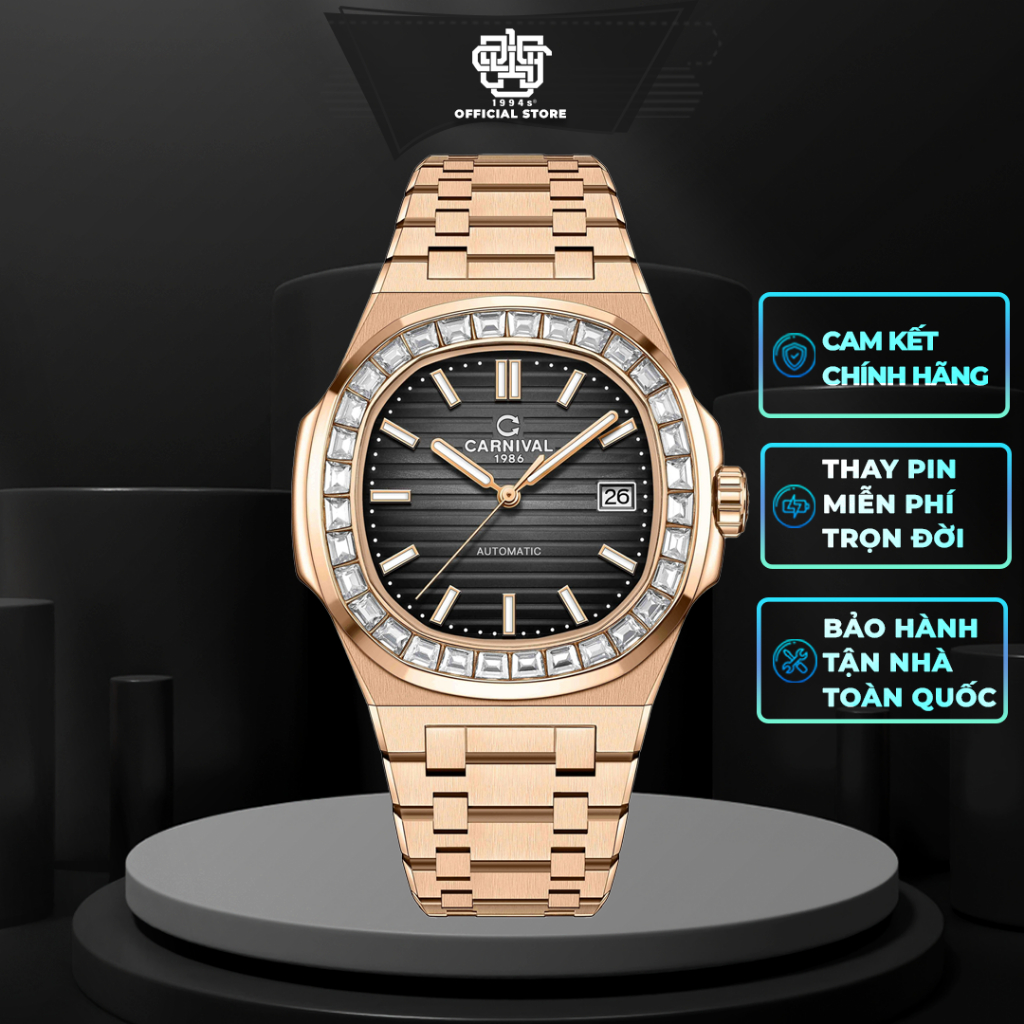 Đồng Hồ Nam CARNIVAL 8108G-VH-D Dây Thép, Kính Sapphire, Hàng Chính Hãng