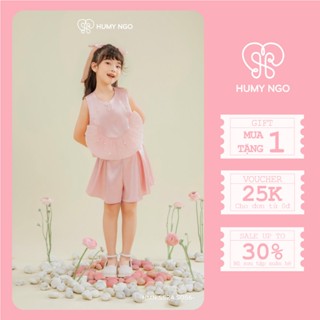 Set bé gái tiểu thư HUMY NGO cộc tay thiết kế cánh hoa xòe chất liệu tafta mềm mại cho bé 15 - 42kg [HMN.SS24.S056]