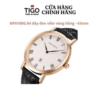 Đồng Hồ Nam MINI FOCUS MF0108G.04 Dây Da Đen Viền Vàng Thép Không Gỉ Mặt Tròn 43mm