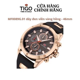 Đồng Hồ Nam MINI FOCUS MF0089G.01 Dây Silicone Đen Viền Vàng Thép Không Gỉ Mặt Tròn 46mm