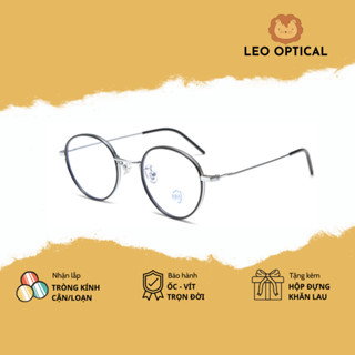Gọng kính mắt titan phối viền nhựa dáng tròn mảnh cho nữ LEO OPTICAL 9273