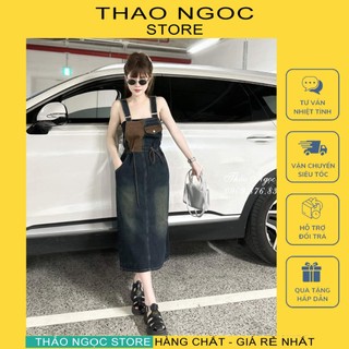Yếm jean dài dây rút eo, đầm yếm jean dài! thảo ngọc store