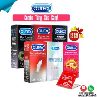 Combo 6 hộp bao cao su durex đủ loại. bcs invisible siêu mỏng, bcs kéo dài thời gian performa