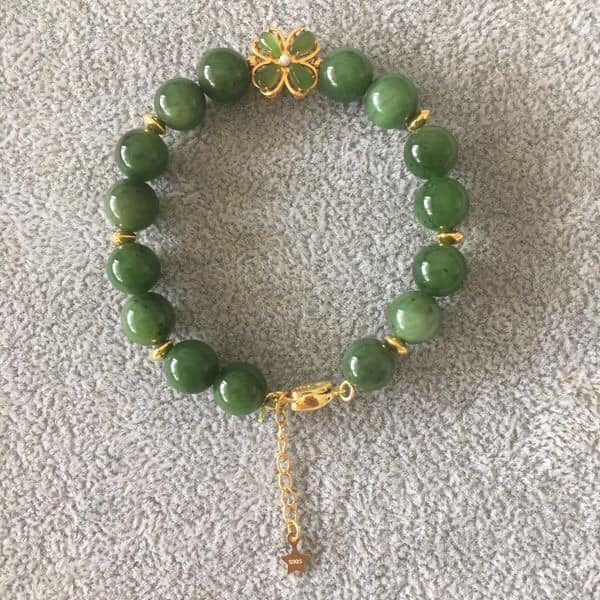 Vòng tay Bạc 925 đính đá 10mm ngọc bích A (925 Silver Bracelet In Natural Jade)
