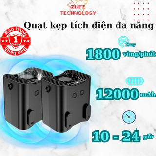 Quạt mini tích điện đa năng, quạt làm mát 24h pin trâu 12000mAh dạng kẹp nhỏ gọn, tiện dụng