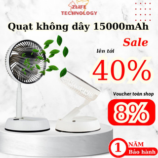 Quạt điều hòa không dây, quạt tích điện mini để bàn 15000mAh xoay 180 độ, có thể gấp gọn, có 3 mức gió