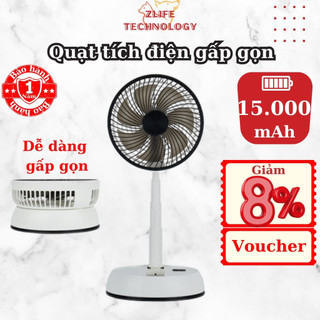 Quạt tích điện gấp gọn, quạt sạc mini không dây xoay 180 độ, có điều khiển từ xa, pin cực trâu 15000mAh