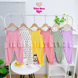 [Bé 8-19kg] Bộ 2 dây chấm bi quần dài bo chun bèo thun gân mềm mịn mát cho bé gái [ HÀNG CHUẨN ]