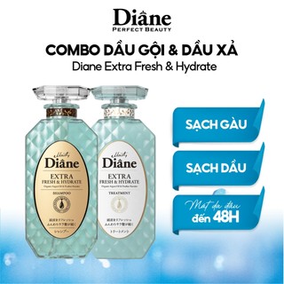 COMBO Dầu Gội Đầu, Dầu Xả Tóc Moist Diane Extra Fresh & Hydrate Sạch Dầu, Ngăn Ngừa Gàu