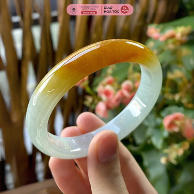 Vòng Cẩm Thạch Bản Hẹ Đậu Lý Vàng kèm Giấy Kiểm Định Sang Trọng, Quý Phái - Ngọc Trai Trường Thịnh