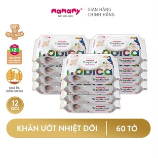 Khăn giấy ướt 100% sợi tự nhiên và rayon Mamamy Tropical 60 tờ/gói