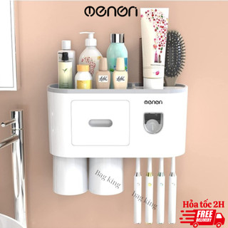 Bộ Nhả Kem Đánh Răng OENON 2 Cốc - Tặng Kèm Miếng Dán, Kệ Đựng Kem Đánh Răng Dán Tường