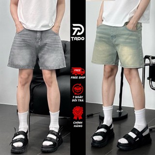 Quần short jean nam wash màu retro avocado, Quần sooc đùi bò trơn nam rách ngắn trên gối form regular